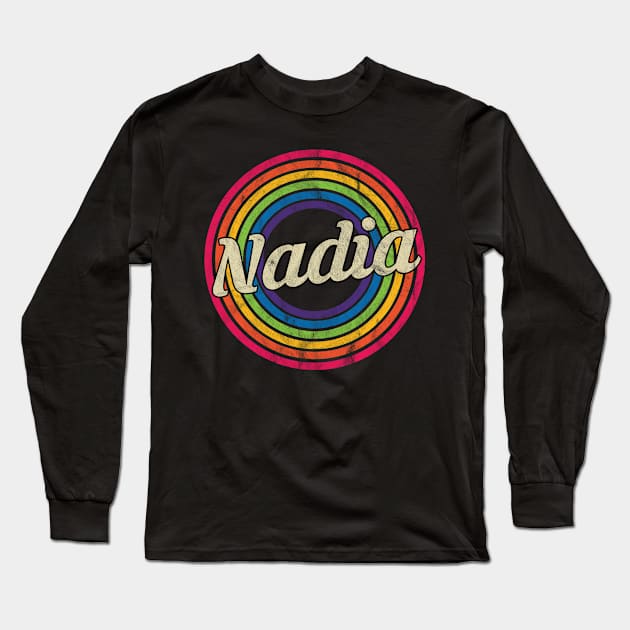 Nadia - Retro Rainbow Faded-Style Long Sleeve T-Shirt by MaydenArt